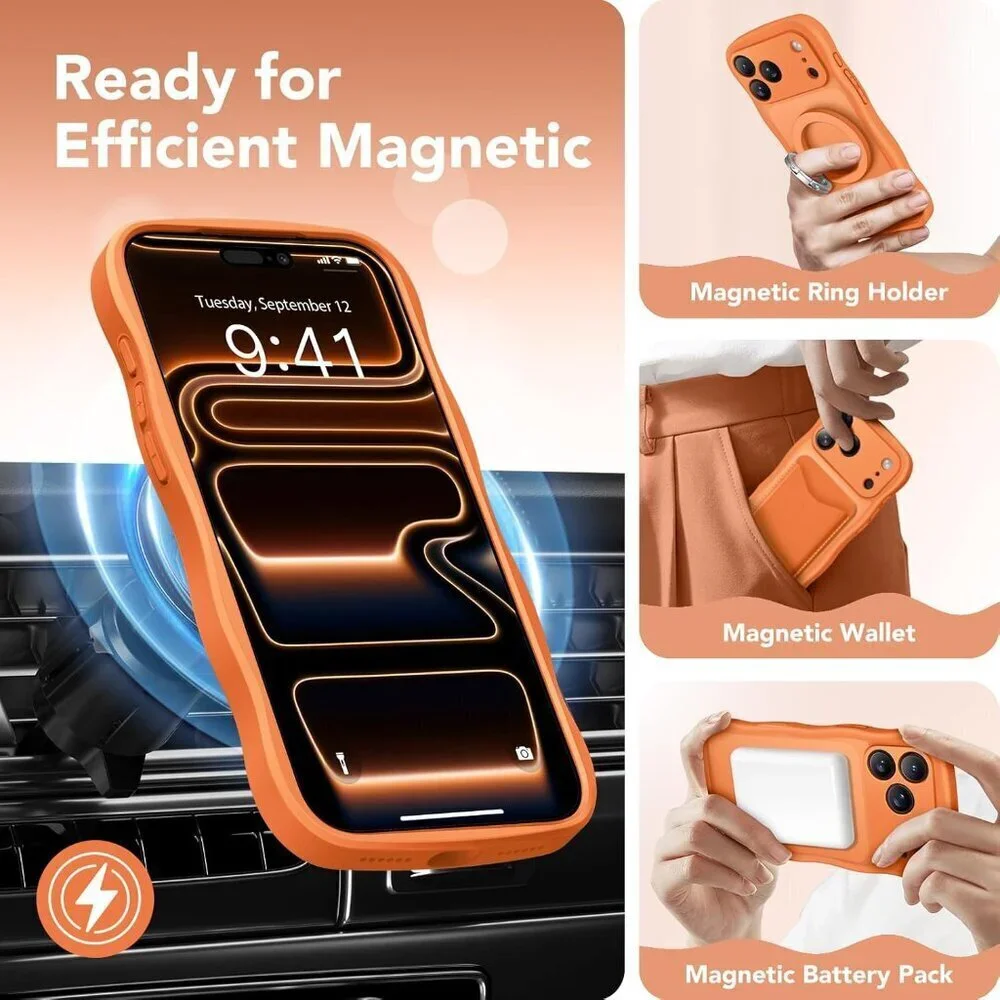 Women Cosmic Orange Iphone 17 Pro Max Case Full Camera Protection Mag Safe